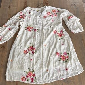 Fig and Flower Women’s Dress - White with Pink Floral Embroidery